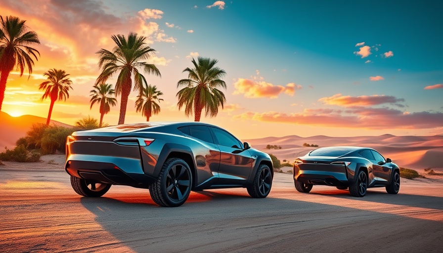 Tesla Cybertrucks with custom wheels at sunset in scenic location