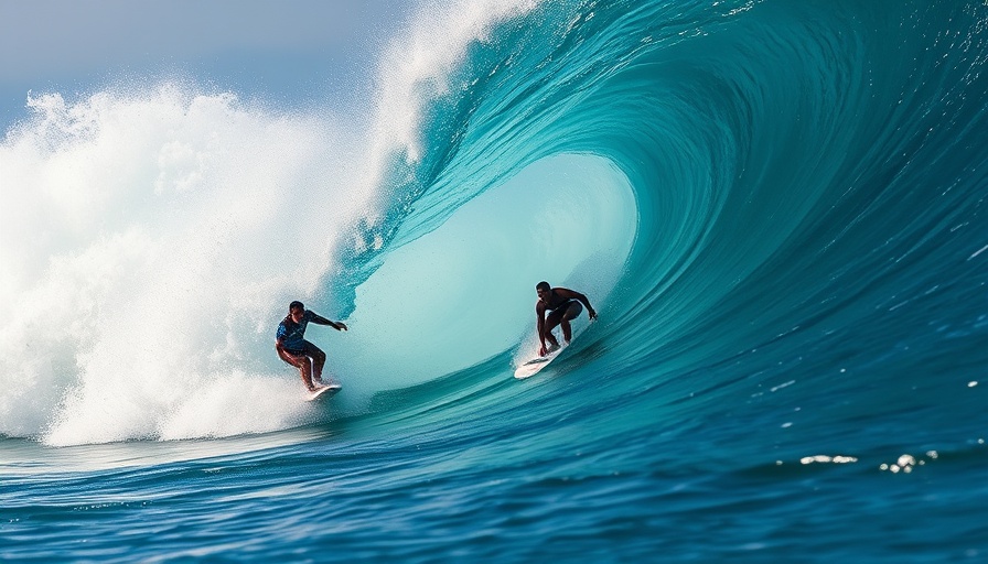 Surfers navigate intense Teahupo’o surfing chaos in dramatic ocean waves.