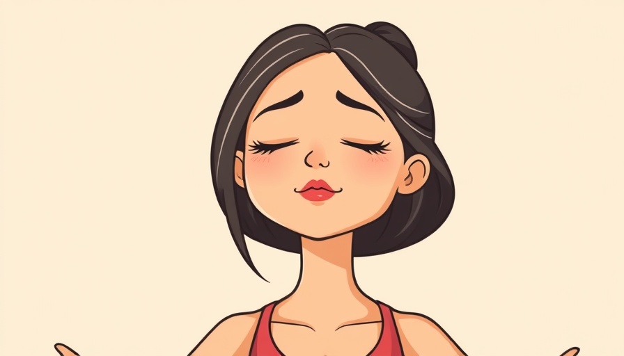 Cartoon woman practicing deep relaxation techniques, deep breathing exercises.