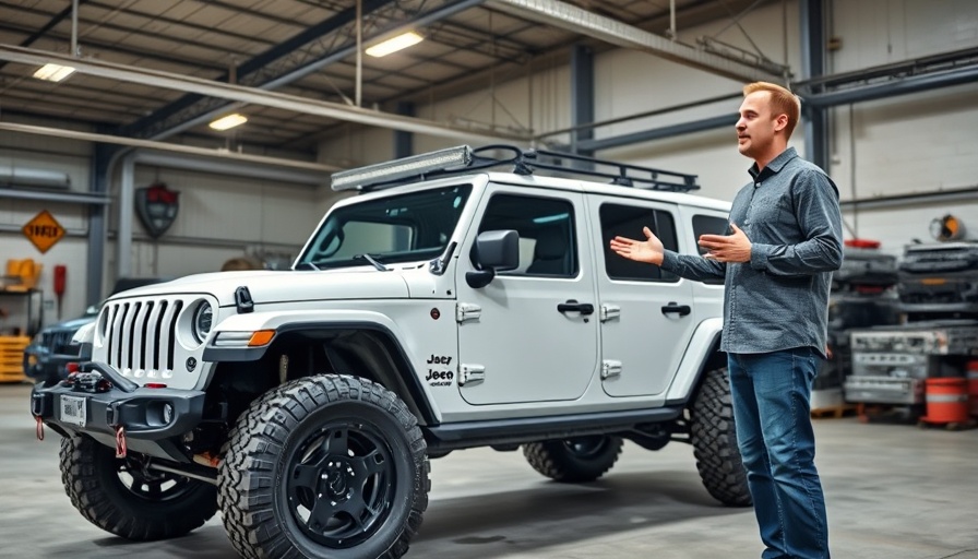 Man speaking next to a Jeep with portal axle package in a garage.
