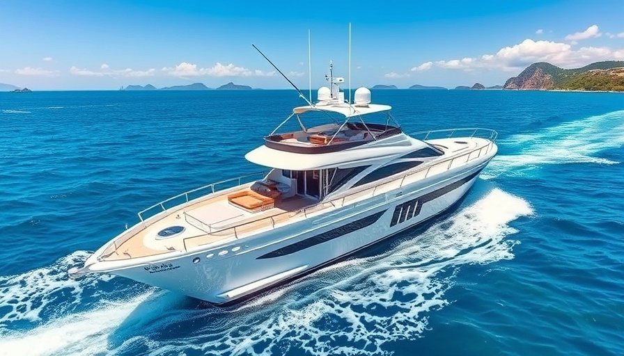 Luxurious ultimate sport-fishing mothership cruising in clear waters.