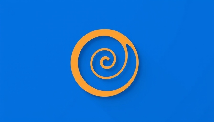 Minimalistic abstract icon with spiral on blue background