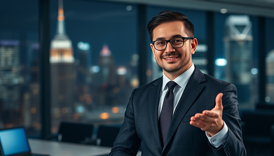 Business professional presenting digital class in night city.