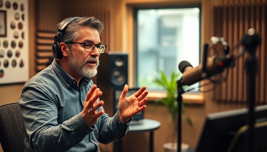 Man discussing turning plastic waste into valuable commodities in podcast studio