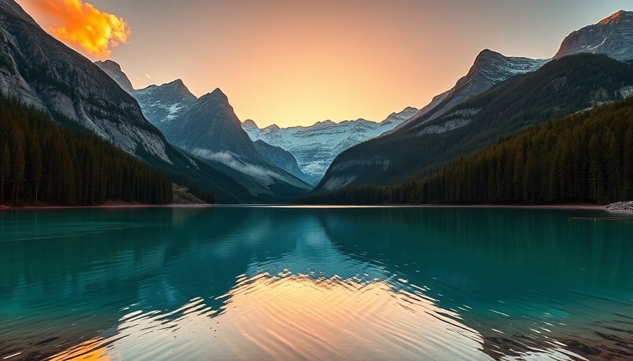 Sunrise over a lake in a Canadian national park, vibrant sunrise.