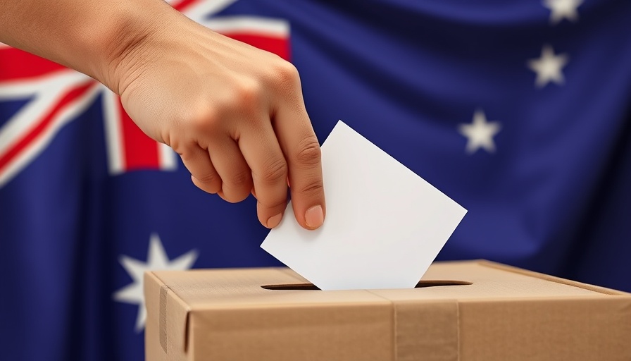 Hand voting against an Australian flag backdrop.