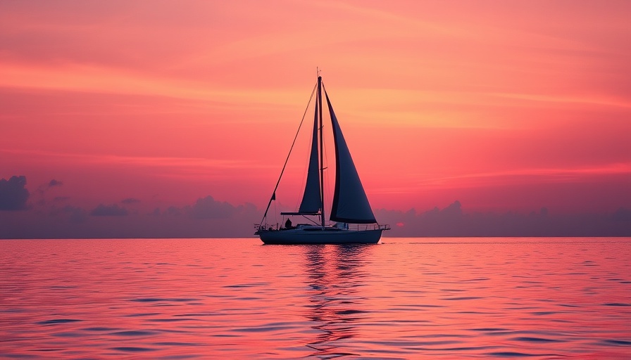 Sailboat at sunset on calm waters, best U.S. beaches for boating in November.