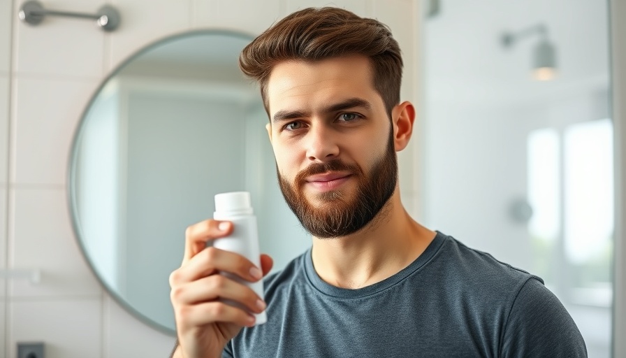 Young man in bathroom holding deodorant tube, promoting deodorant tube recycling.