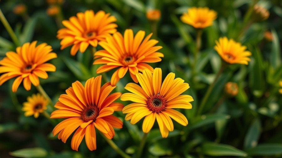 Vibrant gazania flowers in eco-friendly gardening backdrop.