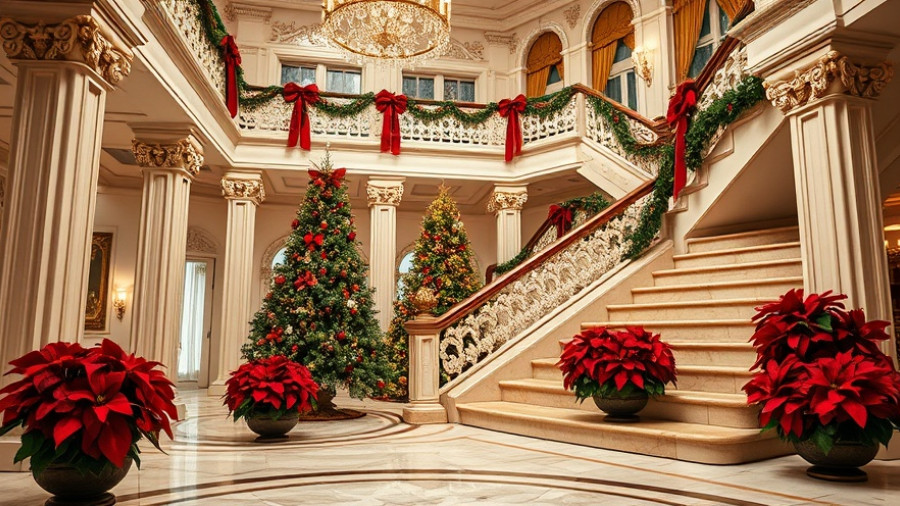 Elegant holiday-decorated staircase in Randolph County mansion
