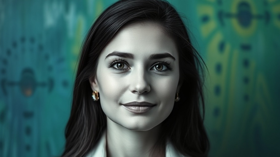 Professional woman in front of a colorful AI in HR background.