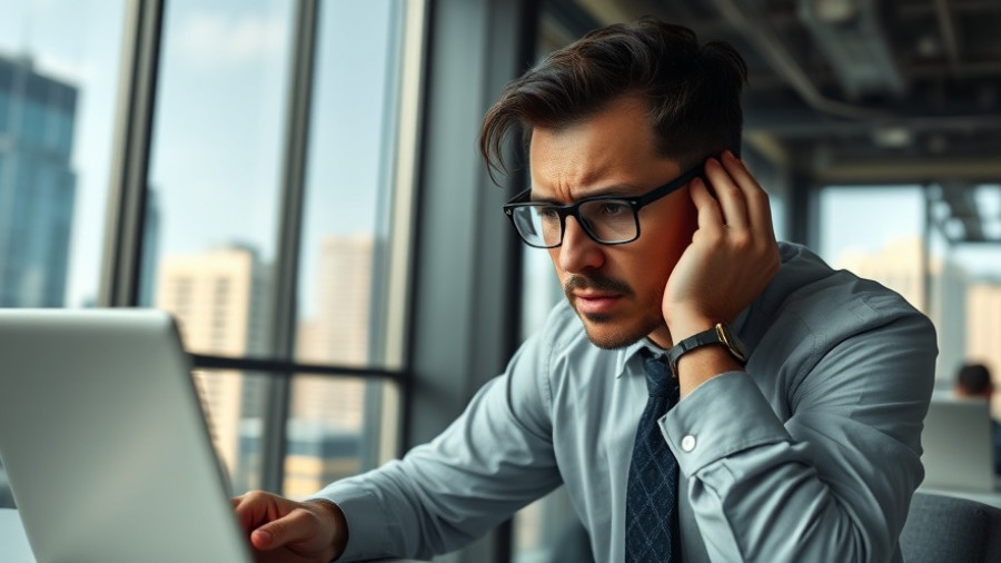 Anxious professional facing Sunday Scaries in business in a modern office.