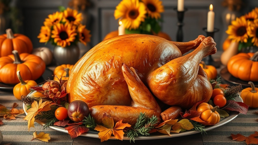 Exquisite Thanksgiving dinner to go, featuring a roasted turkey and fall decor.