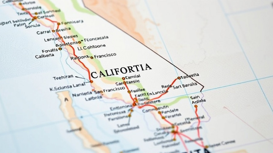 Map showing California with cities for AI accountability laws context.