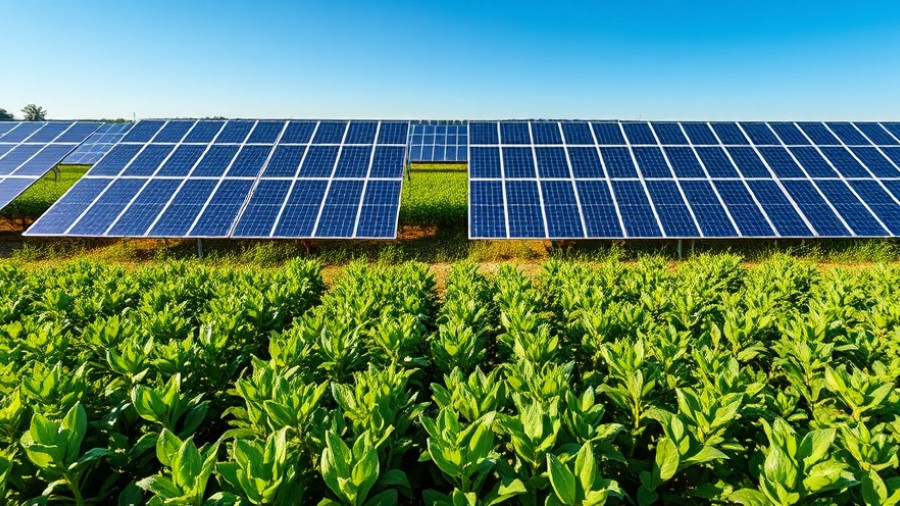 Solar farm promoting food security with crops beneath panels.