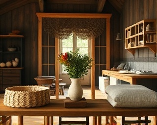 rustic Living triangle, settled comfortably, wearing a quaint charm, photorealistic, in a countryside farmhouse, highly detailed, chickens pecking nearby, grounded authenticity, earthy browns, soft afternoon light, shot with a 50mm lens.