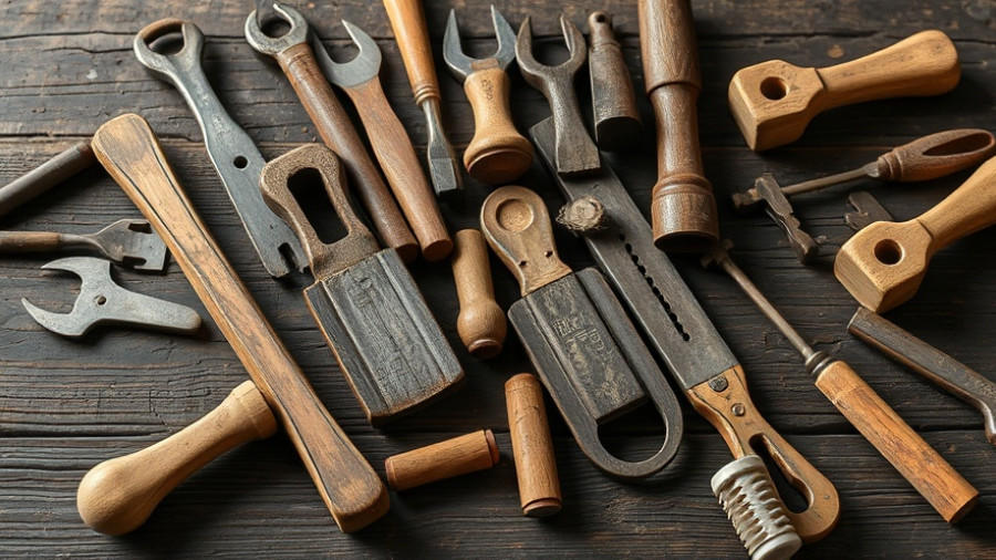 Restoration of vintage woodworking tools on wooden surface.