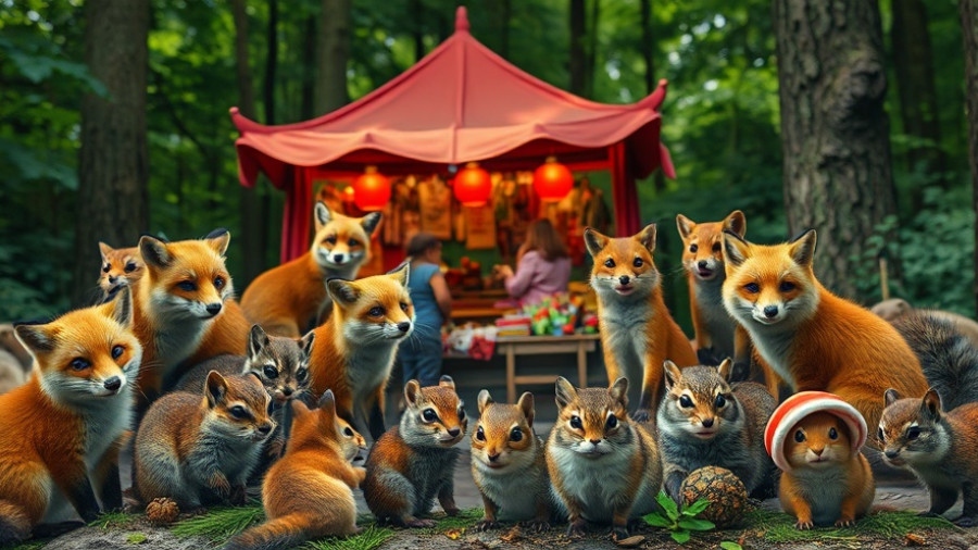 Woodland Critter Holiday Market announcement poster with animals.