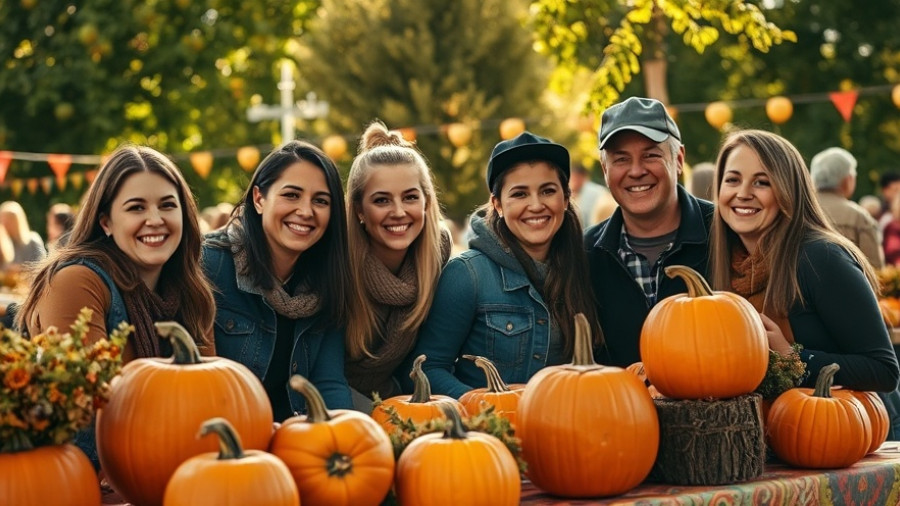 Friends at Triangle fall events, smiling with pumpkins, outdoor.