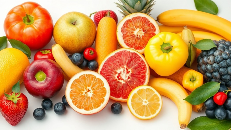 Colorful organic fruits in UK vibrant arrangement.