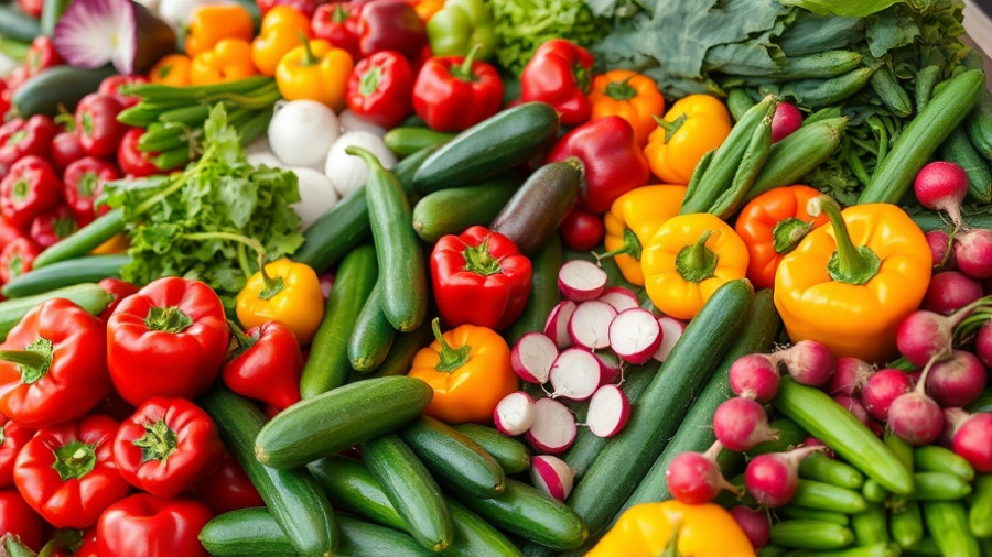 Colorful vegetables at farmers market for Double Bucks program.