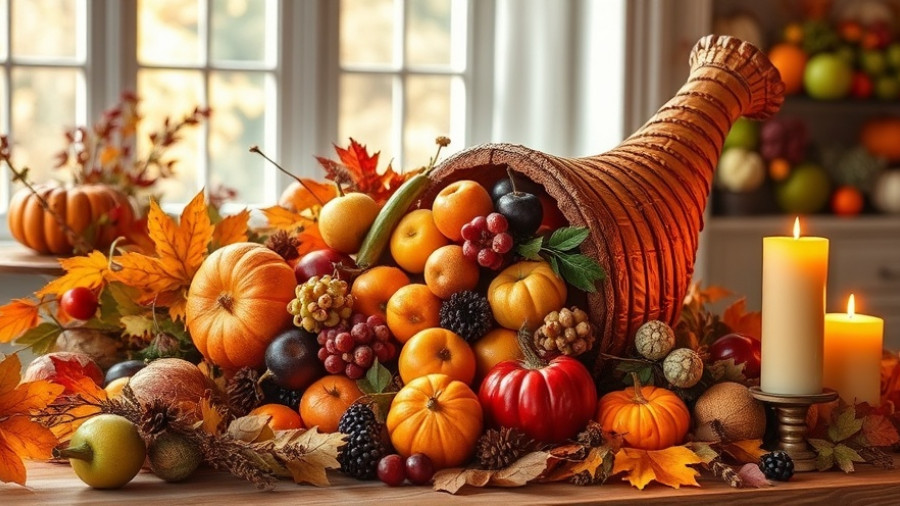 Colorful cornucopia and candles, representing local events in the Triangle Area.