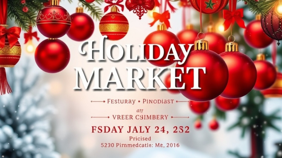Holiday Market flyer at Passmore Center with festive ornaments.
