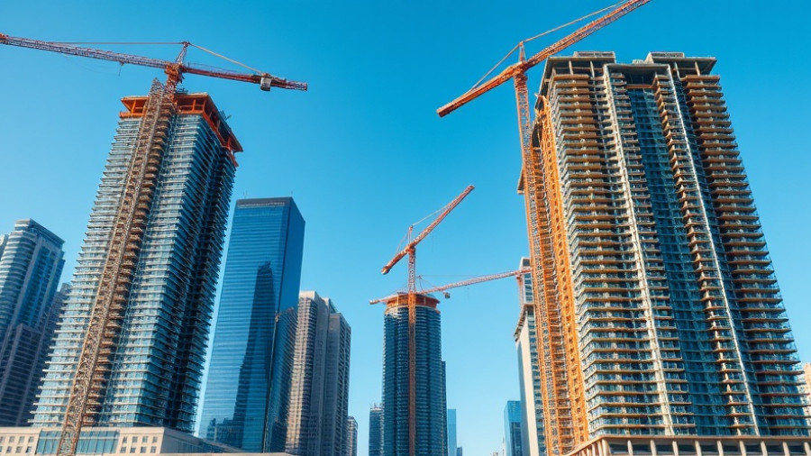 Urban development with cranes and high-rise buildings.