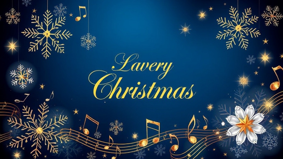 Five Points Christmas Concert invitation with snowflakes and music notes.