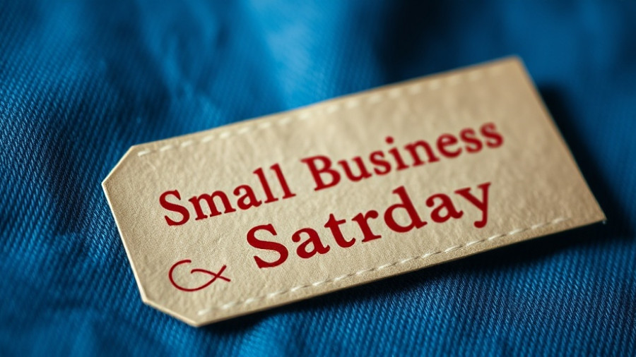 Small Business Saturday tag on blue fabric impact.