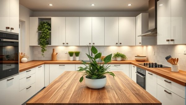 Eco-friendly kitchen with sustainable upgrades showcased.