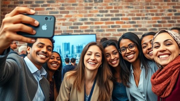 2025 Top Workplaces professionals taking a selfie at a lively event.