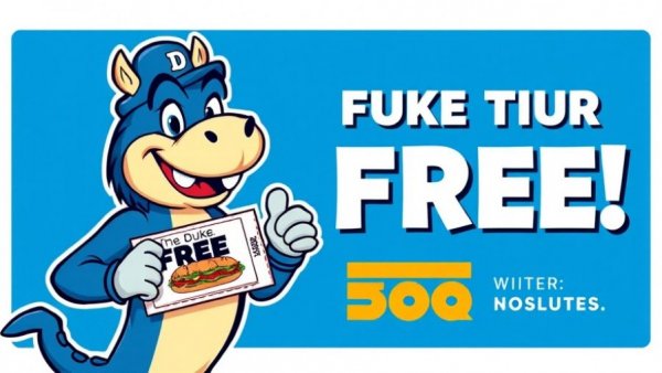 Duke basketball free sub promotion featuring mascot and sandwich.