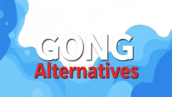 Bold graphic text of Gong Alternatives 2025 on abstract blue background.