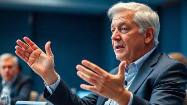 Engaged older man gesturing during a distraction-free meeting.