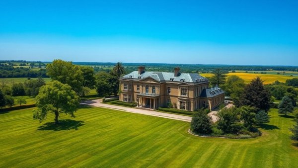 Elegant historic mansion with lush lawns and classical design.