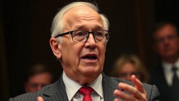 Elderly man giving a speech in a formal setting.
