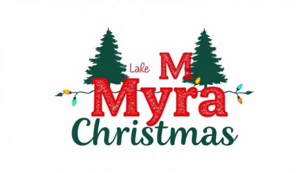 Lake Myra Christmas Lights logo with trees and colorful lights.