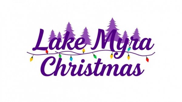 Lake Myra Christmas Lights festive logo with trees and lights.