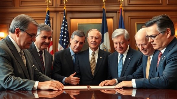 Government officials sign document marking end of shutdown.