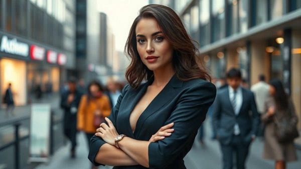 Elegant woman in grey outfit at a formal event, flight cancellations backdrop.