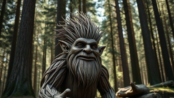 Dambo Trolls in North Carolina sculpture in a forest.