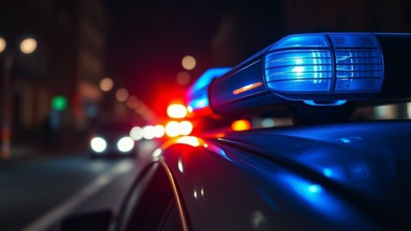 Blue police siren light glowing during nighttime.