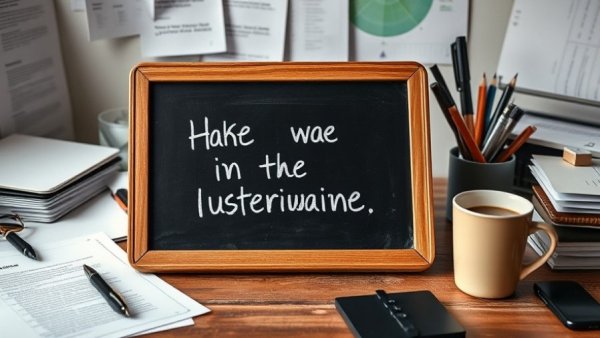 Chalkboard sign with motivational message on desk for Monday motivation.