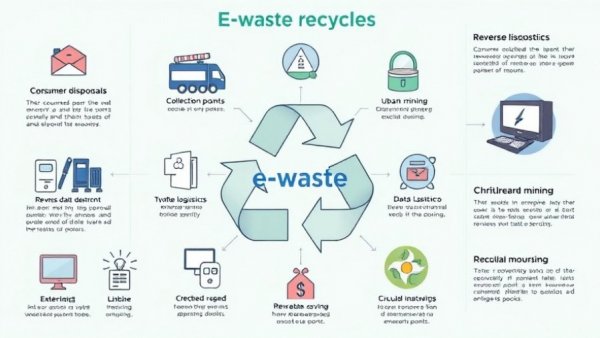 Infographic on sustainable e-waste programs showing recycling process.
