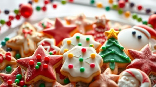 Festive Christmas cookies arranged creatively, showing how to reduce food waste at Christmas.