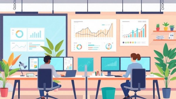 Office illustration featuring online HR systems for streamlining workforce management.