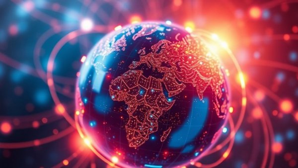 Futuristic digital globe with data flow, agentic payments concept.