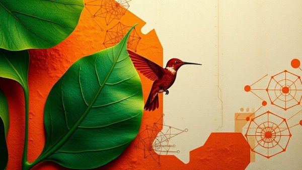 Abstract design integrating nature and geometry showcasing biodiversity corporate innovation.