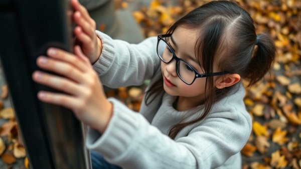 Young girl reaching, autumn background, Morgan Geyser disappearance.